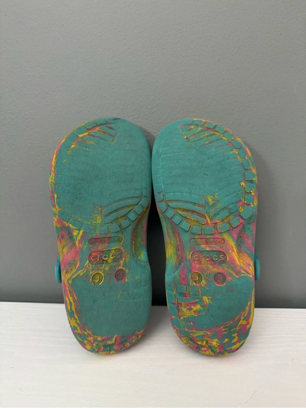 Kids Tie-Dye Crocs Shoes in Turquoise, Pink & Yellow
